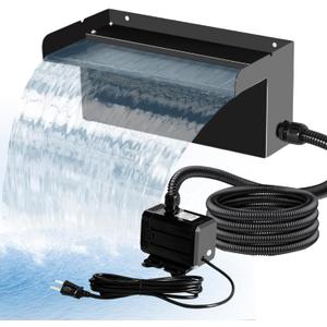 Upgraded Outdoor Pond Waterfall Kit with 50W Pump - 825 GPH Water Flow, 12.2 Inch Adjustable Waterfall Spillway & Extra Long Hose for Garden Ponds, Backyard Water Features