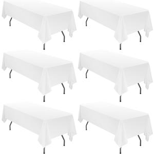 8 x YMHPRIDE 6 Pack White Polyester Tablecloths, 60 x102 inch, Rectangular, Classic, Solid, Wrinkle Resistant, Machine Washable, 6FT Table Covers for Wedding, Party, Banquet, Buffet