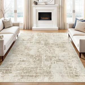 Soalmost 6x9 Abstract Area Rugs for Living Room 6 x 9 Washable Non Slip Low Pile Gray Rugs for Bedroom Dining Room Foldable Thin Beige Gray