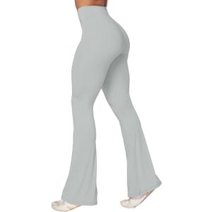 Sunzel Flare Leggings, Crossover Yoga Pants with Tummy Control, High-Waisted and Wide Leg (Large, Silver Grey)