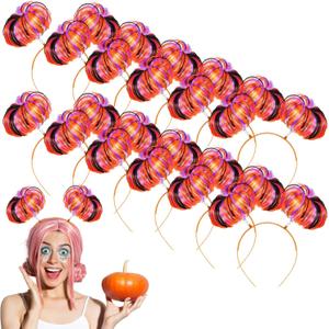 Jexine 12 Pcs Halloween Pompom Headband Hair Tinsel Hair Accessory Wrapped Ponytail Headwear Feather Headband for Women Cos (Colorful)
