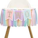 Rainbow High Chair Banner for 2nd Birthday - Baby Girl Rainbow Smash Cake for Photo Props, 2nd Birthday Photo Backdrop, Macaron Colored Ribbon