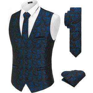 COOFANDY Men's Christmas Vest Tie Set 3PC Paisley Jacquard Waistcoat and Necktie Pocket Square for Holiday Party Wedding (Large) COOFANDY Men's Christmas Vest Tie Set 3PC Paisley Jacquard Waistcoat and Necktie Pocket Square for Holiday Party Wedding (Large)