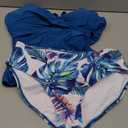 B2prity Women's Ruched Tankini Suimsuits V Neck Wrap Tie Back Two Pieces Bathing Suit Tummy Control Swimwear Blue,Print Medium