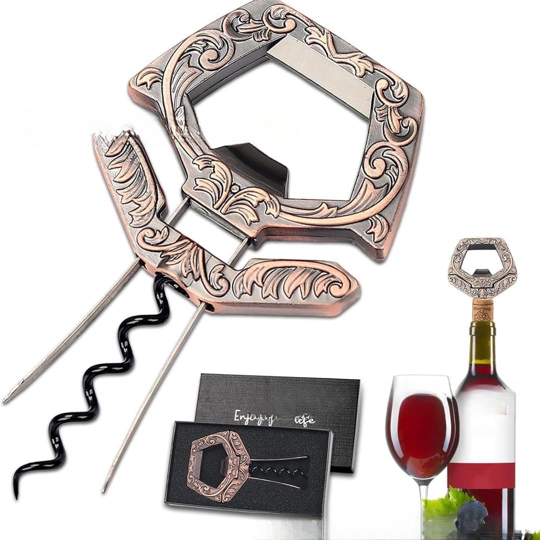 The two-part device successfully removes older and fragile wine corks, leaving them intact. Beer and wine corkscrew (Red alloy wine opener)