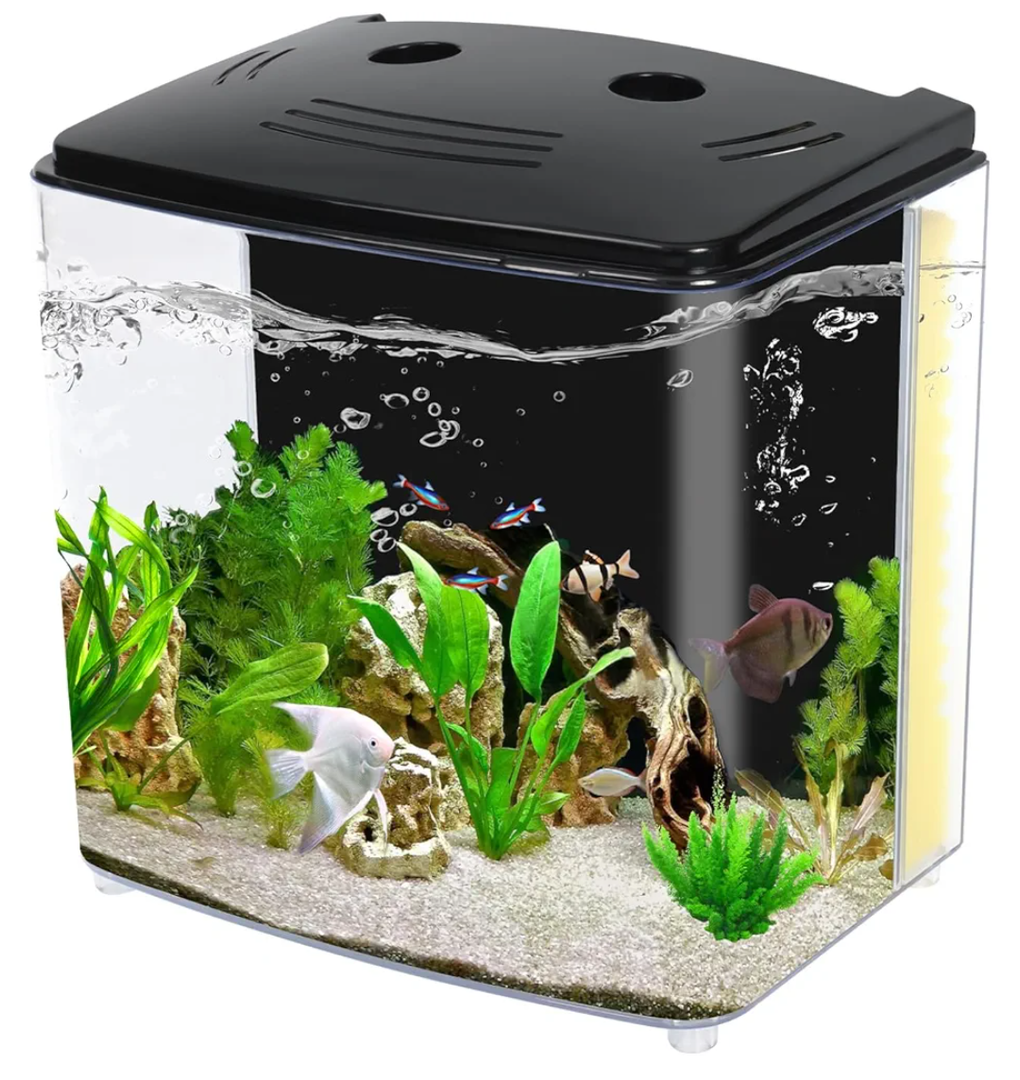 AQUANEAT Fish Tank, 1.2 Gallon Aquarium, Small Betta Fish Tank Starter Kit with LED Light and Water Filter Pump, Rectangular