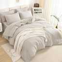 Litanika King Size Comforter Set Linen - 7 Pieces Bed in a Bag King Bedding Comforter Sets, Solid Lightweight Bed Set with Comforter, Sheets, Pillowcases & Shams (King (104"x90"))