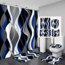 Nkzply 4 Pcs Blue Shower Curtain Black Bathroom Sets with Shower Curtain and Rugs Grey Modern Striped Shower Curtain Set White Bathroom Rugs Set Bathroom Decor Toilet Lid Cover Hooks