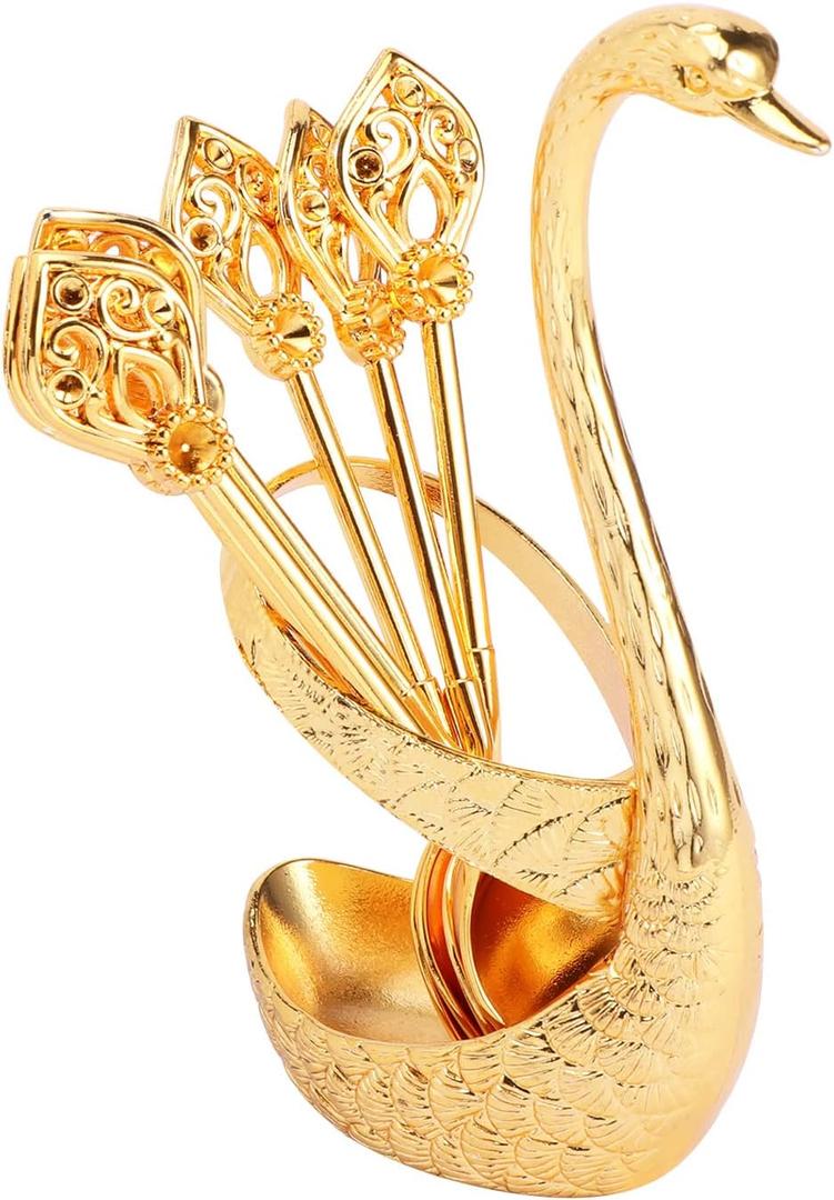 Coffee Spoon Set with Holder,4.1'' Mini Dessert Spoons Set,Espresso Spoons Set,Elegant and Charming Decorative Coffee Spoon Organizer Serving Kit for Fruit,Stirring,Mixing,Sugar,Ice Cream,Cake(Gold)