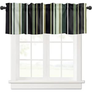 Valance Curtains Green Black Geometric Stripes for Living Room Bathroom Bedroom, Light Filtering Short Kitchen Window Decor Rod Pocket 54"x18"
