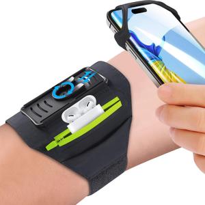 Detachable & 360 Rotatable Running Armband -with Reflective Strap Zipper Pocket & Earphone Bag for iPhone 17 16 15 Pro Max Plus Samsung Galaxy Workout Exercise Phone Holder with Card Key Slot