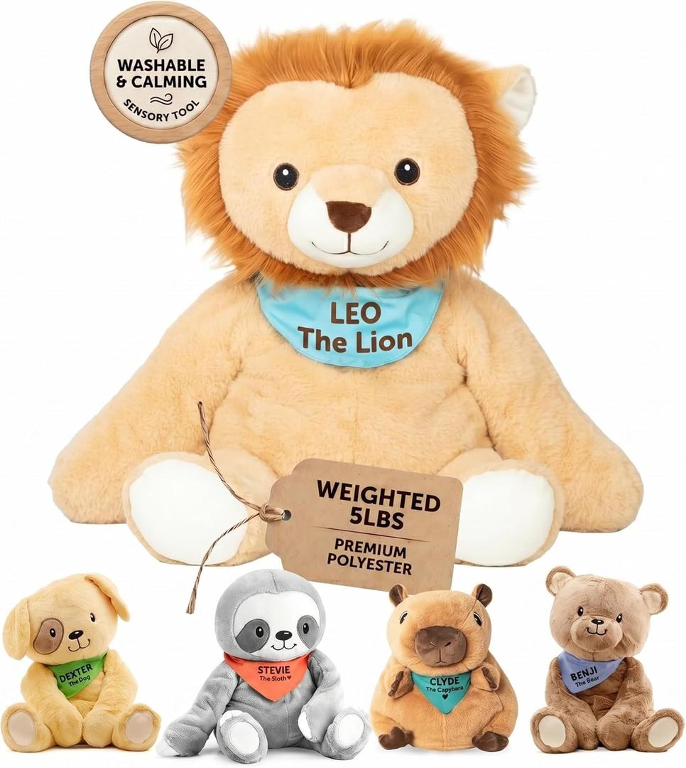 Lilly's Love Weighted Stuffed Animals for Adults & Kids  5lb Calming Lion Plush for Anxiety, ADHD & Sensory | Machine Washable Weighted Stuffed Animal w/Removable Insert | Leo The Lion
