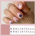 3 x 24 Pcs Press on Nails Short Square - ZIFANHU Pink Fake Nails Press ons Nail Art Tip Full Cover Acrylic Dark Blue False Nails with Five Petal Flower Glossy Design Glue on Nails for Women