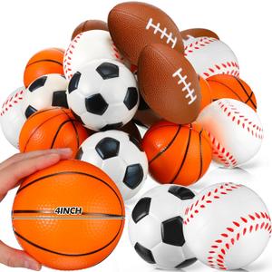 Leyndo 30 Pack 4" Extra Large Sports Stress Balls Bulk PU Squeeze Foam Balls Basketball, Football, Baseball, Soccer, Fidget Toy for Tension Relief Sport Party Favors Class Prizes Kids Adult