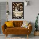 Halloween Canvas Wall Art Spooky Vintage Bathtub Scene with Black Cat Ghost Paper Cut Floral Wallpaper Poster Print for Living Room Bedroom Office Decoration (8x12in Black Framed, A01)