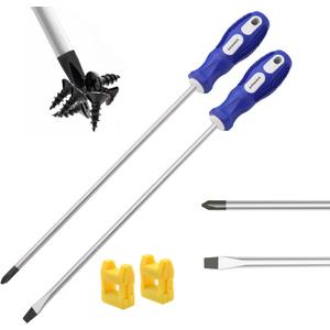 smseace 2-Pack 12-Inch Slotted & Phillips Screwdriver Set, Long Flat Blade & Cross-Head Design, Magnetic Extended Screwdriver With Rubber Handle