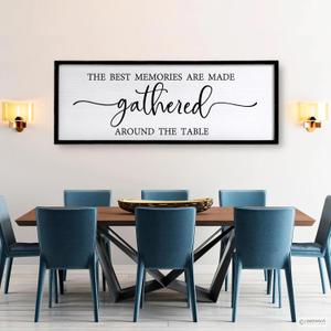 The Best Memories are Made Gathered Around The Table Sign Framed Wall Art, 40''×15'' Rustic Horizontal Plaque with Black Frame for Dinning Living Room, Long Home Family Wood Sign Wall Decor 