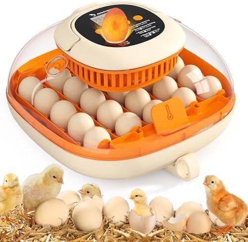 [2024 Upgrade] 25 Egg Incubator, Automatic Egg Turner with Thermometer Seat and Humidity Control, Egg Candler, 360° View with Clear Window, Incubators for Hatching Chicks (Sunlit Orange)