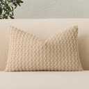 UGASA Velvet 12x20 Inch Lumbar Throw Pillow Cover, Both Sides Corduroy Striped, Soft Solid Decorative Rectangular Cushion Case for Couch/Bedroom/Car, 1 Piece, Beige