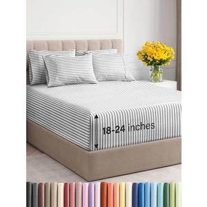 Extra Deep King Sheet Set - 6 Piece Breathable & Cooling Sheets - Hotel Luxury Bedding Set w/ 18-24 Inch Extra Deep Pockets - Easy & Secure Fit - Soft, Wrinkle Free and Comfy - Grey Stripes, King Size