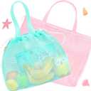 Tagitary Beach Toys Kids Beach Bag Tote with Drawstring, Pink Blue Mesh Bag Travel Beach Essentials for Kids Swim Pool Gym Bag Camping Accessories Toys Storage Lightweight Foldable Birthday Gifts