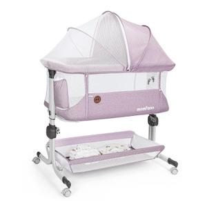 MOMFANN Baby Bassinet Bedside Sleeper, Upgraded Stability Bedside Crib with Full Mesh Sides, Soft Sheet, 6-Height Adjustment, Storage Basket, Easy Folding Portable Bassinet for Newborns,Pinkish Purple