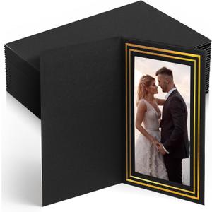 Fainne 150 Pack Photo Folders 4x6Inch Cardboard Picture Frame Photo Frame Thank You Cards Cardboard Folders Paper Greeting Cards Inserts for Portraits Christmas Wedding (4 x 6 Inch,Black and Gold)