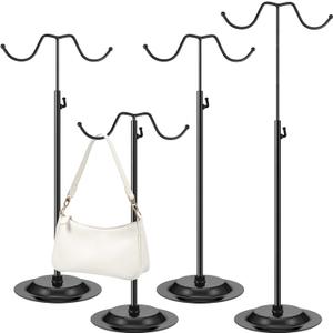 4 Pcs Purse Display Stand Adjustable Height Handbag Display Stand Metal Handbag Stand Holder Double Hook Purse Holder Stand for Home Store Boutique Counter, Black