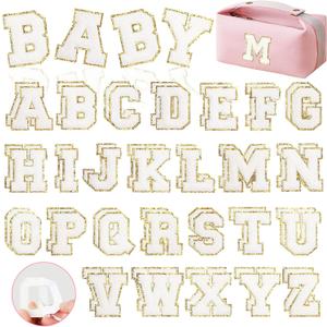 Self-Adhesive Chenille Letters Patches, 52PCS White Letter Stickers on Patches Varsity Letter Patches for Clothing Jackets Backpacks Hats Repair Alphabet Embroidered Applique