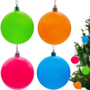 Christmas Ball Ornaments Neon Color Shatterproof Christmas Tree Ornaments Ball Set, Plastic Holiday Tree Decorations (4 Pcs, 3.94 Inch)