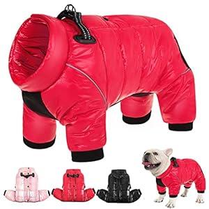 AOFITEE Dog Coat, Waterproof Dog Winter Jacket, Warm Fullbody Dogs Snowsuit, Winter Coat for Small Dogs, Zip Up Pet Puffer Jacket Fleece Vest, Outdoor Reflective Cold Weather Pet Coats, Christmas Red L
