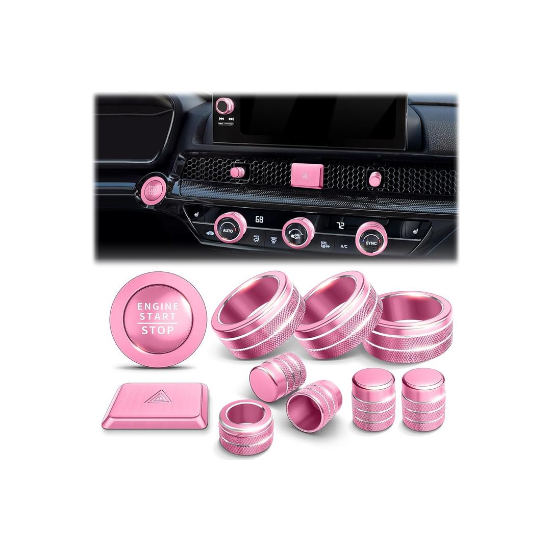 for Honda Civic 2022-2026 Accessories, CRV 2023-2026 & Acura Ingetra 2023-2025 (Fit 9" Screen/ 1 Audio Knob), 11pcs Knob Cover Kit - Hazard Light, Push Start, Audio, AC & Air Vent (Pink)