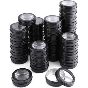 Foraineam 40 Pack 2 Ounce Round Tins Screw Lid Containers with Clear Window Matte Black Metal Empty Tin Cans Aluminum Travel Storage Jars for Kitchen, Office, Candles, Candies, Gifts, Arts & Crafts