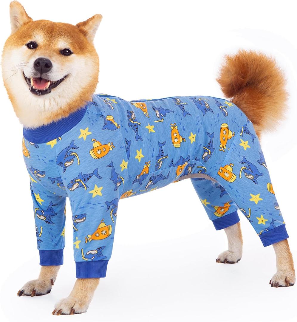 Recovery Suit for Dogs Full Zipper, Four-Legged Onesie Dog Recovery Suit After Surgery, Cute Soft Bodysuit Cone Alternative Male Female Dog Neuter Anti Licking Wounds, Ocean, Small