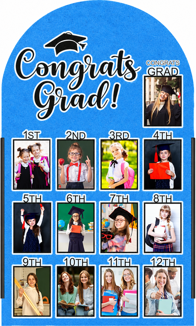 CroBlissful 27 x 16 Inch Graduation Photo Board Picture Frames Wall Decor Collage Display Blue Felt Board for 4 x 3 Inch Photo DIY Picture Holder 2026 Graduation Party Decorations