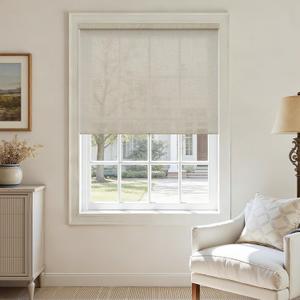 2 x Linen Cordless Roller Shades Light Filtering Window Blinds 47" W x 72" H Linen Fabric Roller Blinds with Valance, Sheer Shades for Home Office Bedroom Door Bathroom, Free-Stop System, Beige Oatmeal