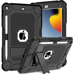 BMOUO Case for iPad 9th 8th 7th Generation (iPad 10.2 inch, 2021/2020/2019), Shockproof Protective iPad 10.2 Case with Built-in Stand/Pencil Holder, Black