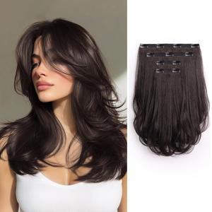 Clip In Hair Extensions Clip Ins 14'' Long Synthetic Dark Brown Hair Extensions Clips 4PCS Soft Natural Heat Resistant Womens Clip On Hair Pieces for Women Weddings Party Daily Use 5Oz