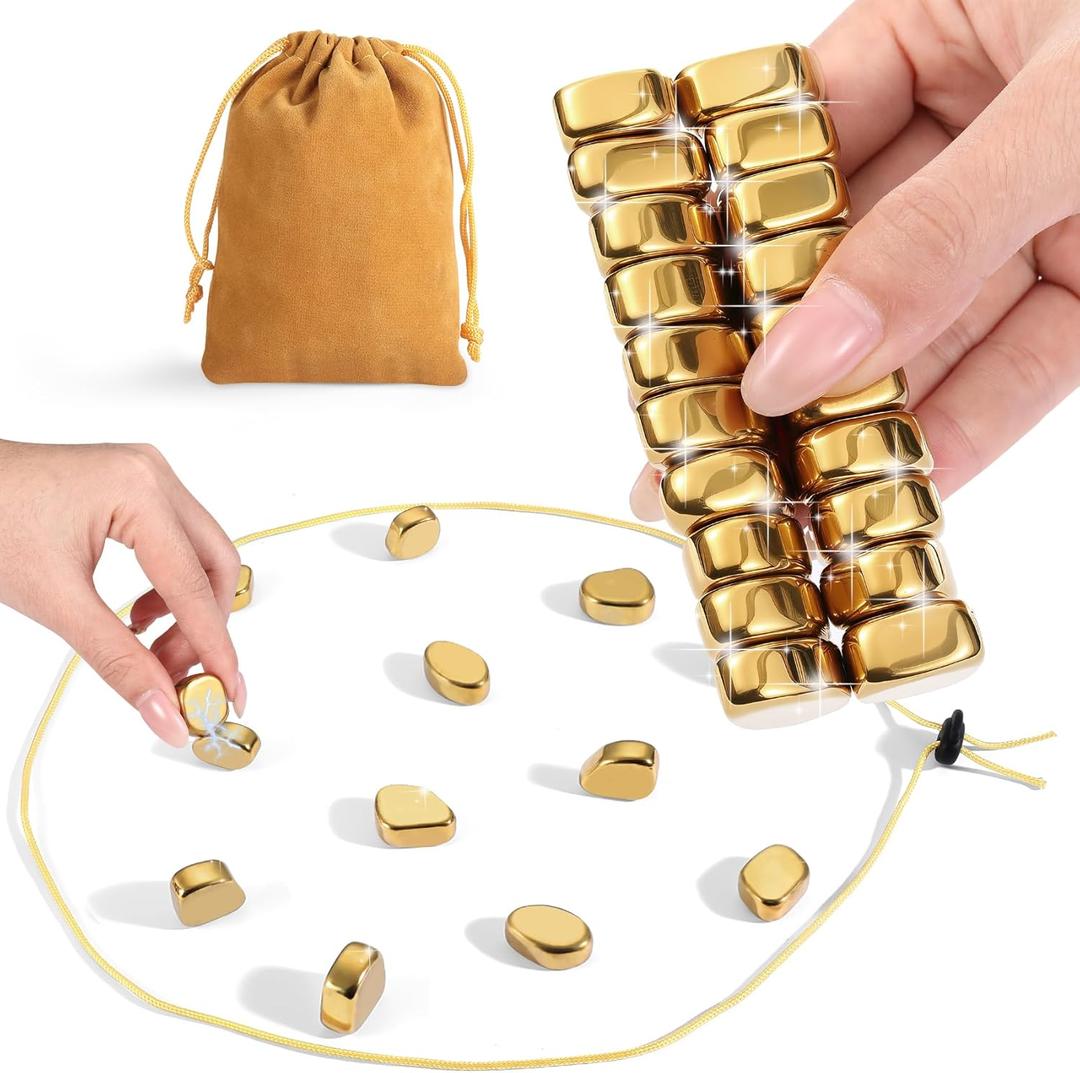 Upgraded Magnetic Chess Game Set with 20 Larger Golden Stones & Rope, Portable Magnet Game, Fun Strategy Puzzle for Kids & Adults, Family Party Travel Cluster Game