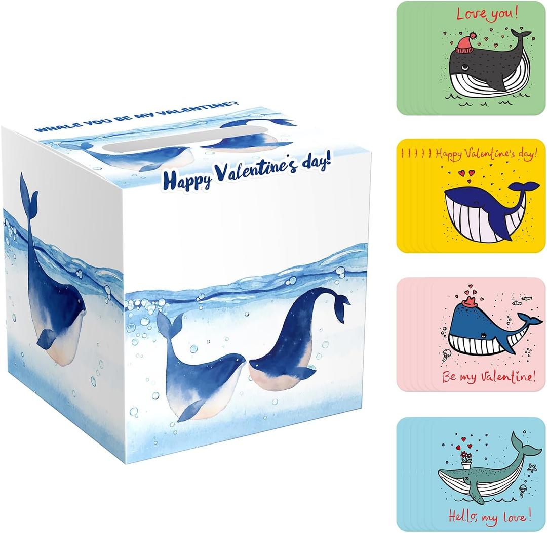 ysmile Valentine Box for Kids with Exchange Card, Mailbox for Class Party Favor - Whale You Love Me ?