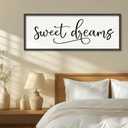 YWJKWLGS Sweet Dreams Wall Decor Sign 40x15 Inch Handwritten Art for Bedroom & Kids Room 40x15 Inch Above Over Bed Rustic Modern Farmhouse Large Wooden Framed Wall Hanging Art (Black)