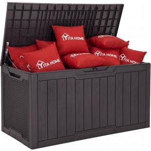 YITAHOME 100 Gallon Large Outdoor Deck Box, Waterproof Resin Storage Box, Lockable Indoor Outdoor Storage Container for Patio Furniture Cushions, Pool Accessories, Garden Tools, Dark Brown