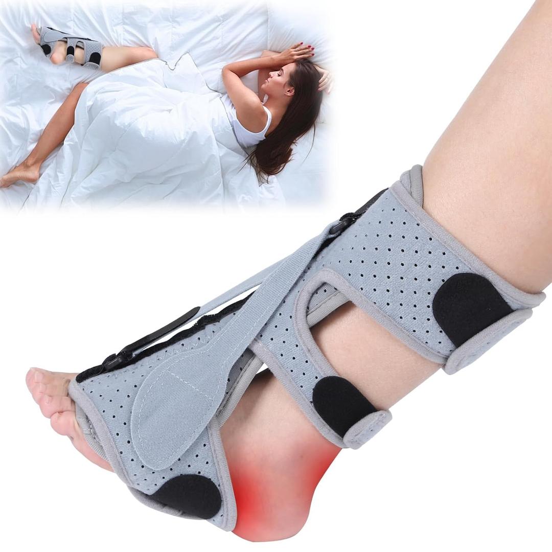 Plantar Fasciitis Night Splint for Women & Men - 3 Adjustable Straps Plantar Fasciitis Brace, Achilles Tendonitis Drop Foot Relief Splint for Comfort Sleeping, Heel Pain Splint, Universal Size, Gray 