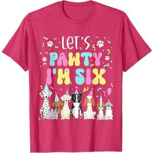 Kids Lets Pawty I'm Six Pet Puppy Dog Theme Birthday Party T-Shirt, Small