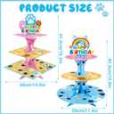 3-Tier Cartoon Blue Dog Cupcake Stand, 2 Sets Cardboard Cake Stands, Dessert Tower Holder, Cartoon-Themed Birthday Decoration, Baby Shower Party Supplies