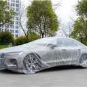 2 PCS Disposable Car Cover, 12.519.7 Ft Waterproof Clear Plastic Full Car Cover Protection, Universal Rain Dust Garage Cover with Elastic Band for Sedan, Car Accessories (M)