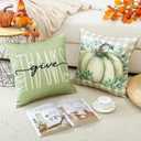 4 x Artscope Fall Decorative Throw Pillow Covers 18x18 Inch Set of 4, Hello Pumpkin Give Thanks Buffalo Plaid Outdoor Farmhouse Pillow Cases for Home Sofa Couch-Green