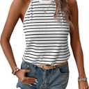 SOLY HUX Women's Casual Striped Tank Top Sleeveless Crew Neck Halter Ribbed Summer Tops (Black and White Striped) XL