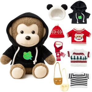 Monkey Stuffed Animal with 9 Clothes & Accessories, 12 in Easter Basket Stuffers, Birthday Favors Classroom Prize, Cute Stuffed Monkeys Plush, Dress-Up Monkey Toy for Kids
