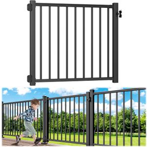 4 ft. W Aluminum Deck Gate Kit for 42in. H Railing, Cuttable Black Textured Powder-Coat Finish Outdoor Gate Kit with Latch and Auto-Closing Hinge for Deck, Patio, Garden, Yard, Porch